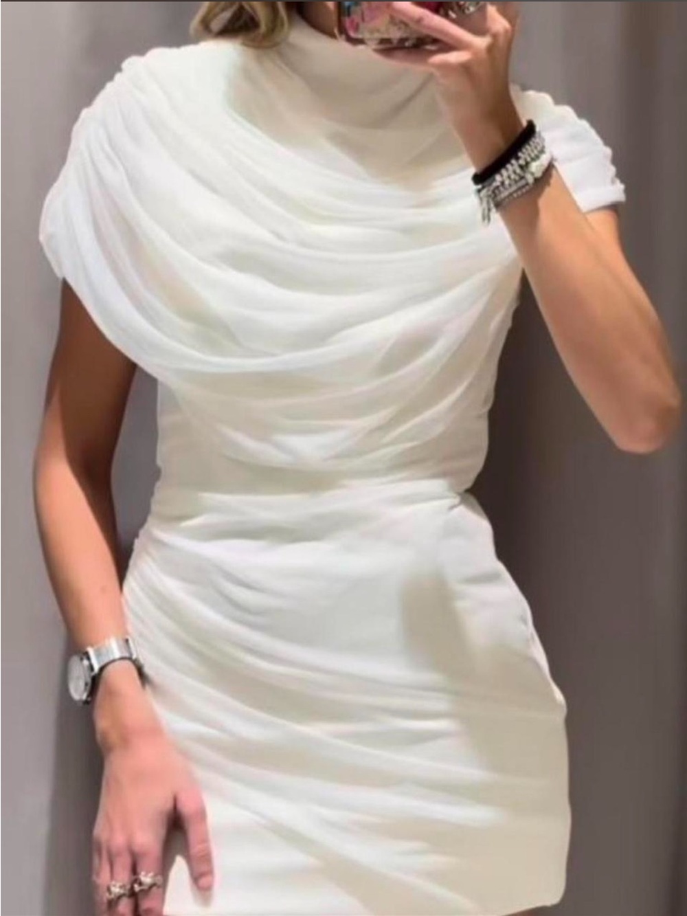 Zara Cream Draped Midi Dress